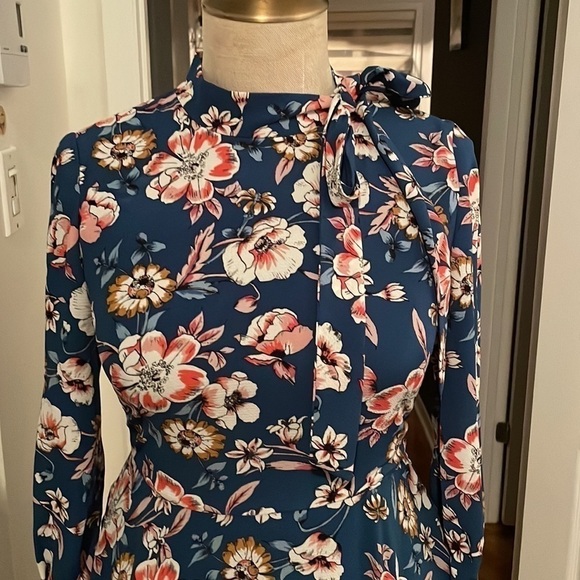 Eliza J Long-Sleeve Tie Neck Fit-&-Flare Dress - Picture 3 of 10